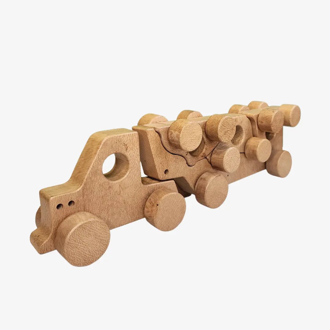 wooden toy puzzle truck  amazing white background 