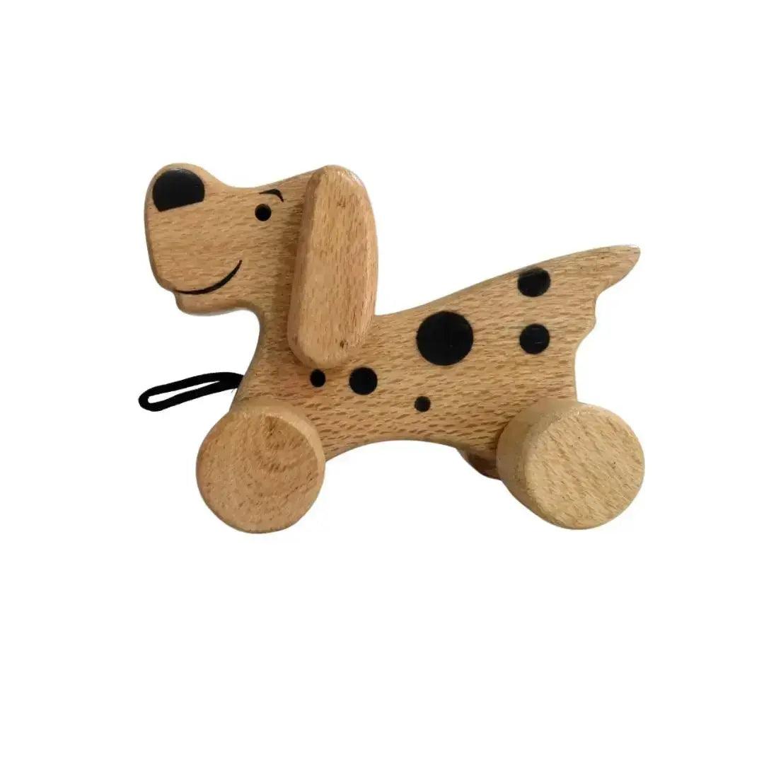 Wooden dog-shaped pull-along toy for children