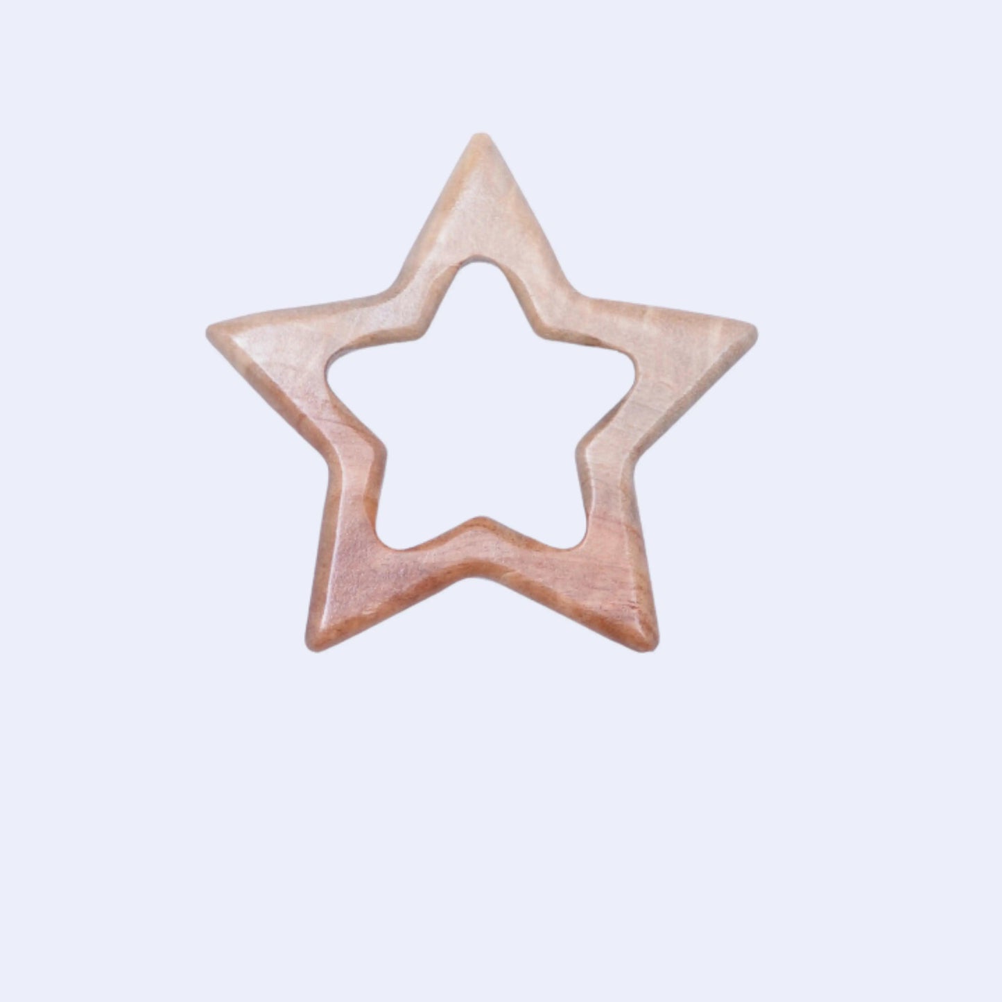 A neem wood star-shaped teether designed for infants, displayed on a white background